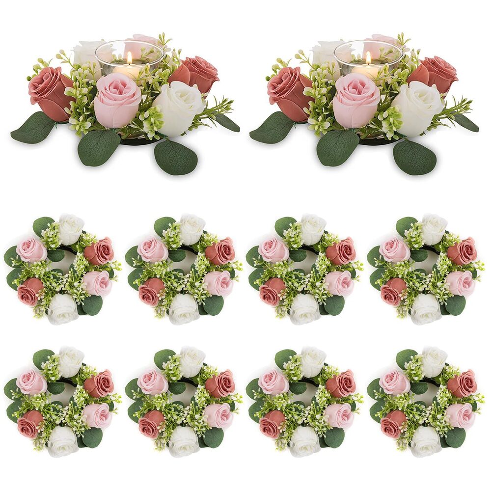 8479 Small Flower Rings for Centerpieces: 9.05 Inch Dusty Rose & White